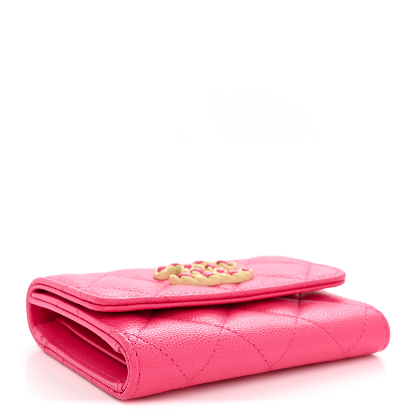 Caviar Quilted Chanel 19 Flap Card Holder Wallet Dark Pink