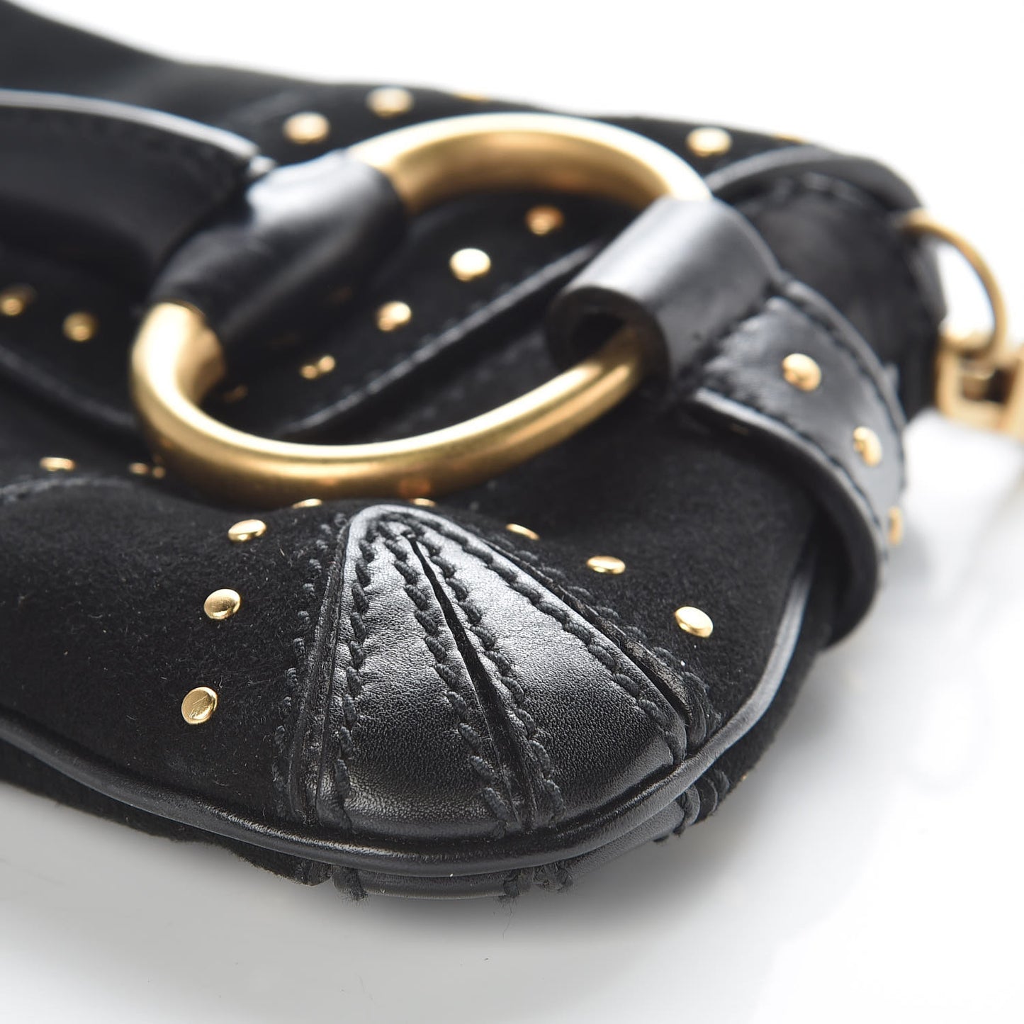 Suede Studded Horsebit Clutch Bag Black