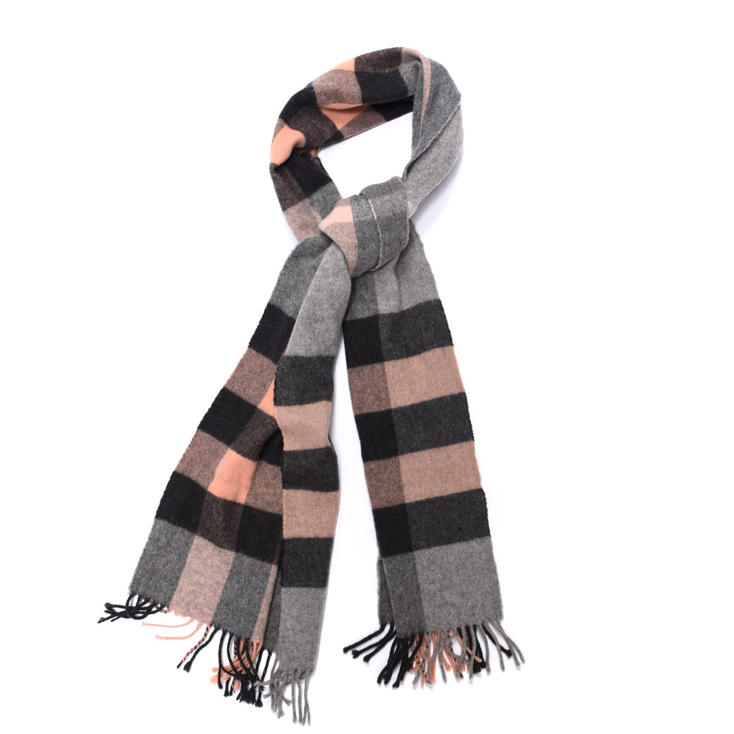 Burberry Cashmere Giant Heritage Check Fringe Scarf Dark Trench 1 of 3