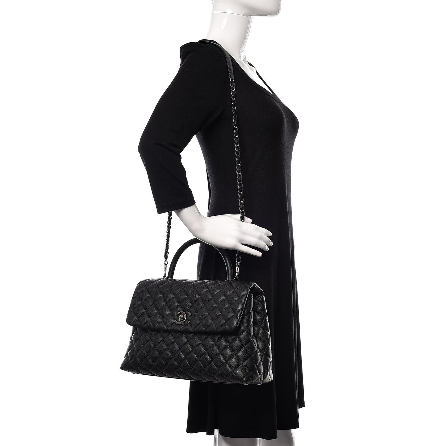 Caviar Quilted Medium Coco Handle Flap Black
