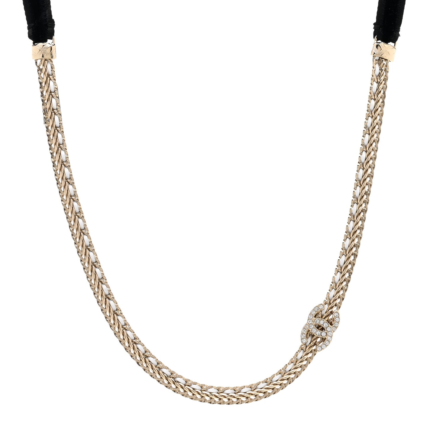 Metal Lambskin Crystal CC Choker Gold White