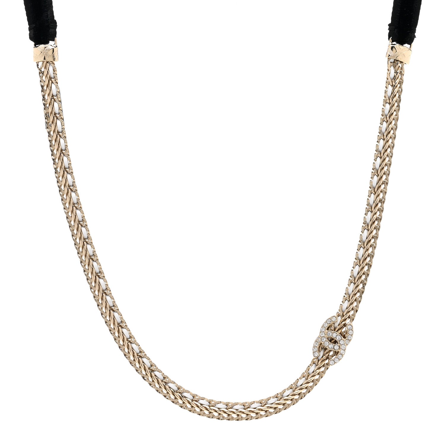 Chanel Metal Lambskin Crystal CC Choker Gold White 1 of 7