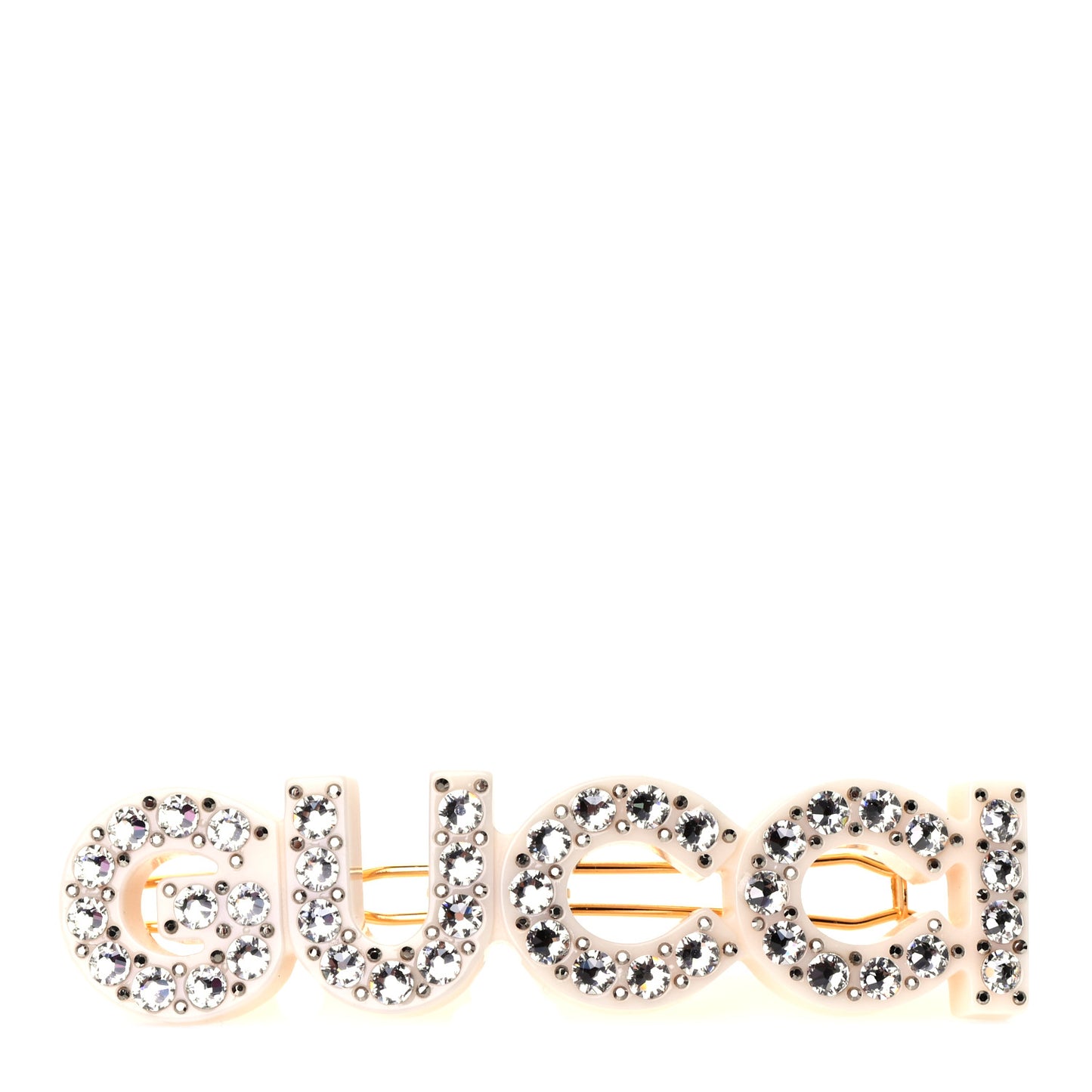 Resin Crystal Logo Hair Slide Ivory