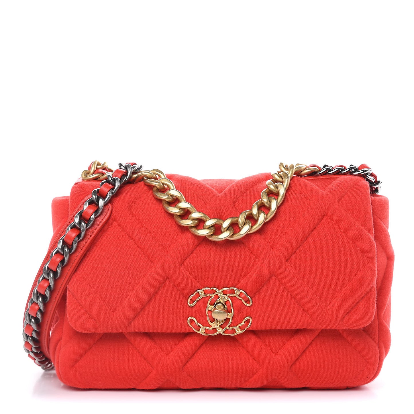 Jersey Lambskin Quilted Medium 19 Flap Red