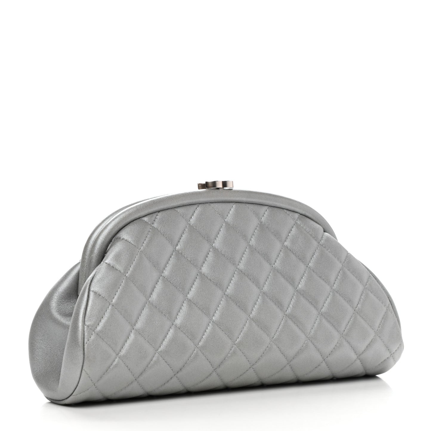 Metallic Lambskin Quilted Timeless Clutch Silver