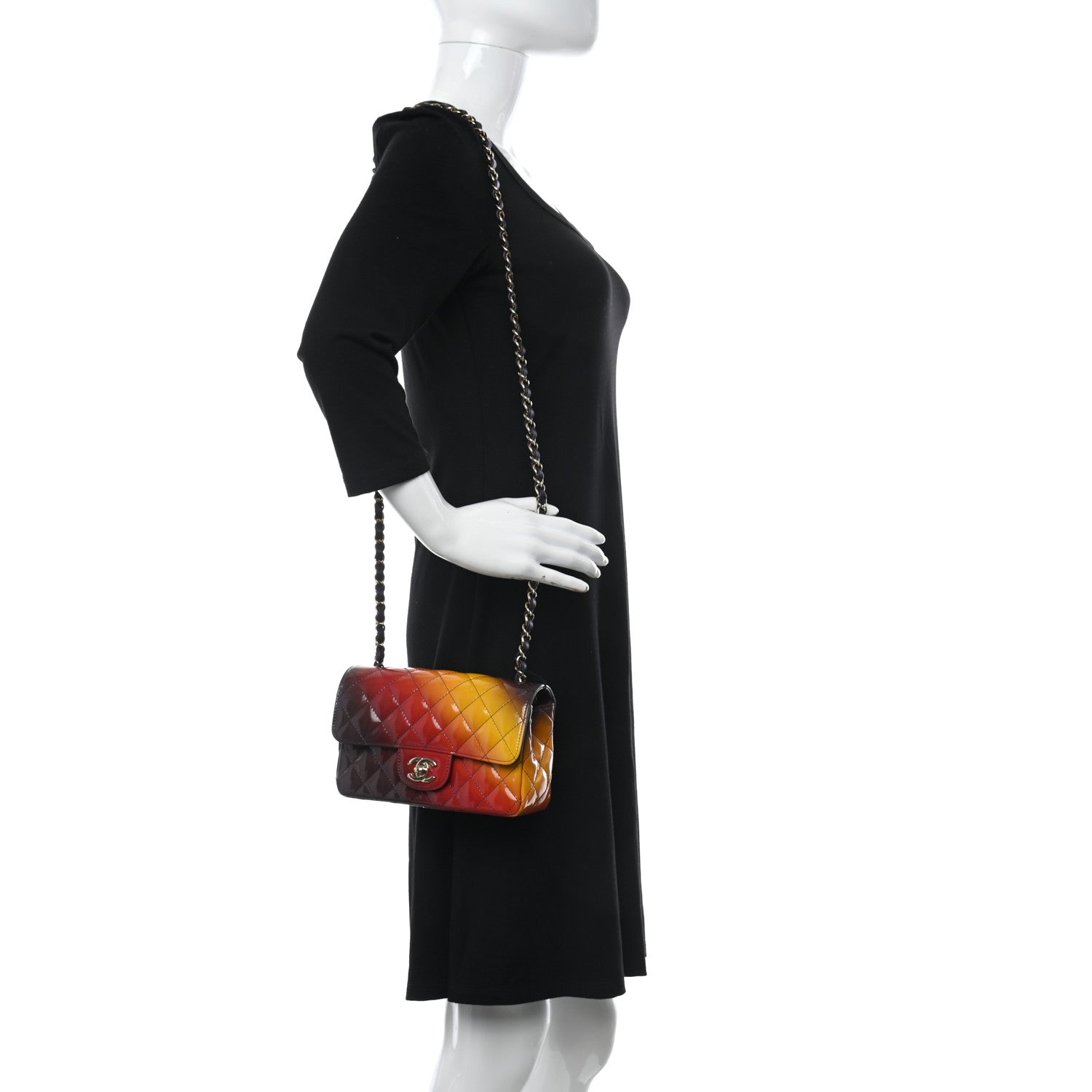 Chanel Shaded Patent Calfskin Quilted Mini Rectangular Flap Red Yellow Dark Purple 2 of 11