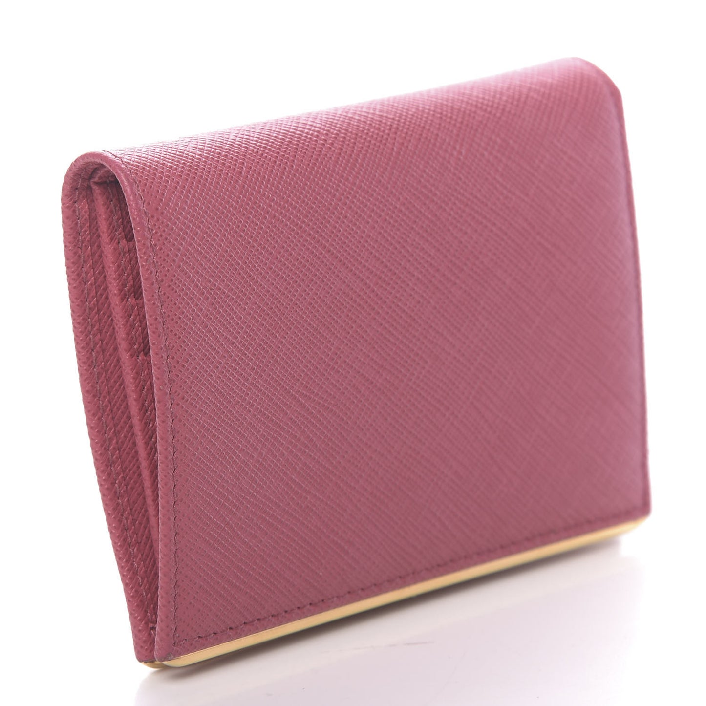 Saffiano Compact Metal Bar Snap Bi-Fold Wallet Peonia