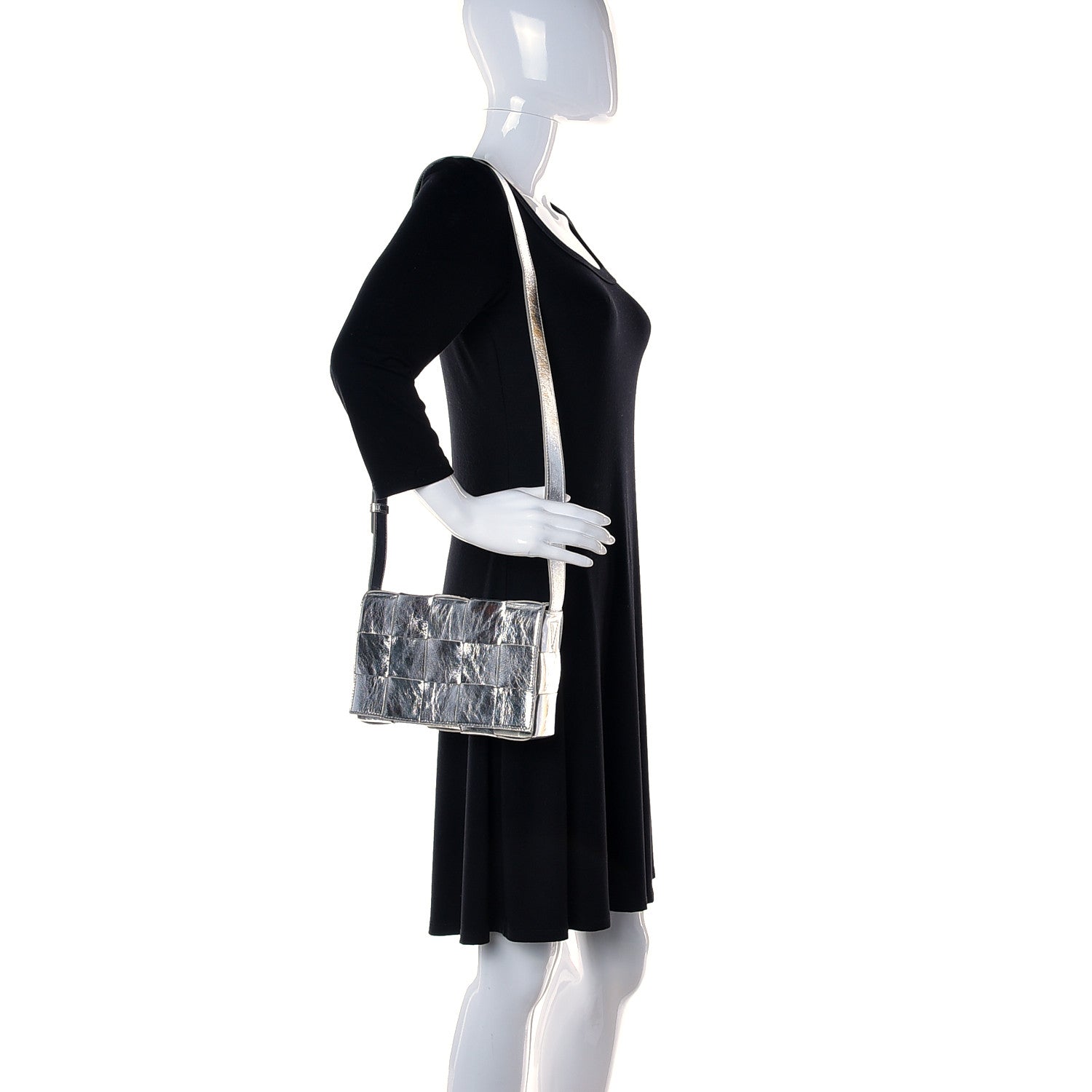 Bottega Veneta Metallic Lambskin Maxi Intrecciato Cassette Crossbody Bag Silver 2 of 9