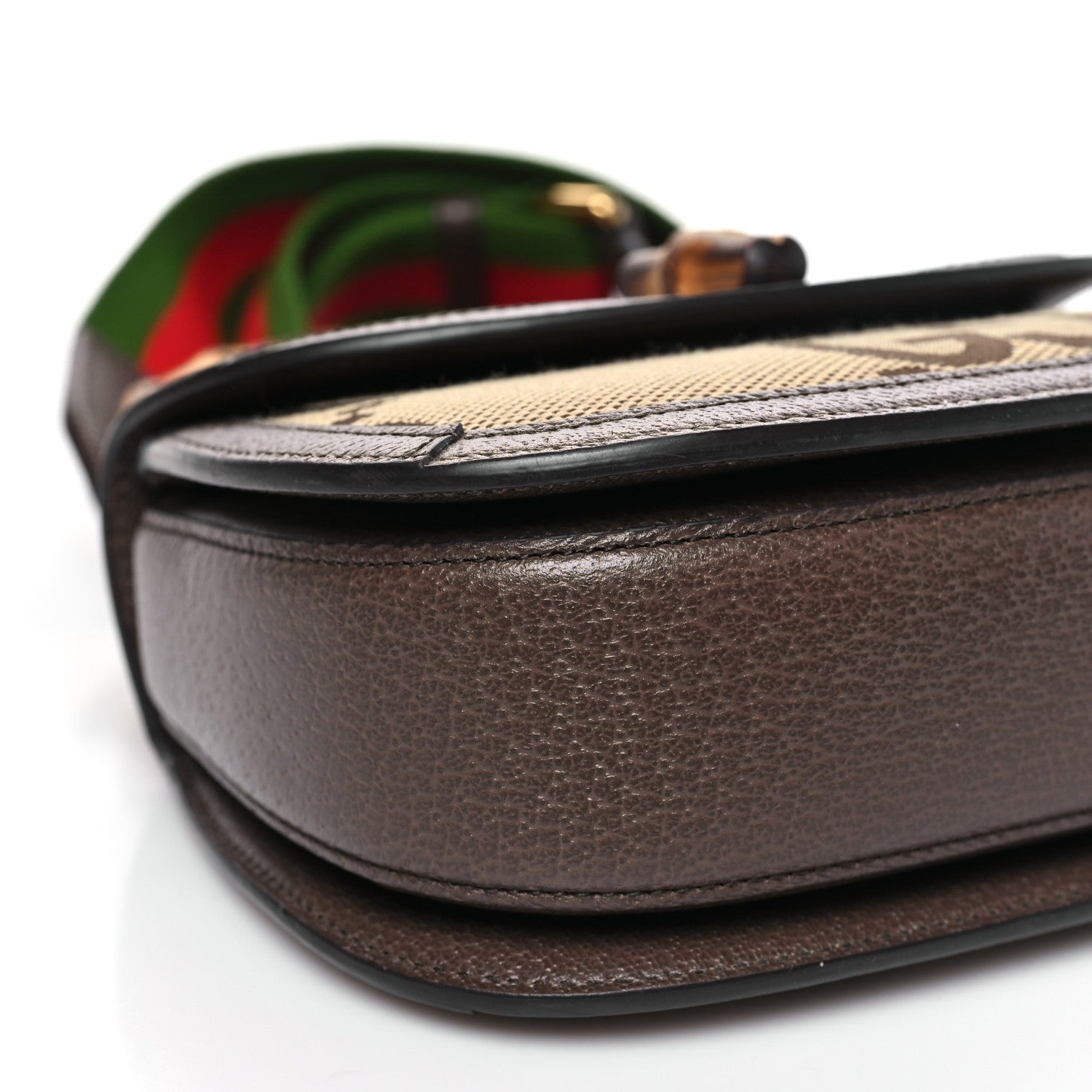 Gucci Monogram Jumbo GG Textured Dollar Calfskin Web Small Bamboo 1947 Top Handle Bag Camel Ebony New Acero 8 of 10