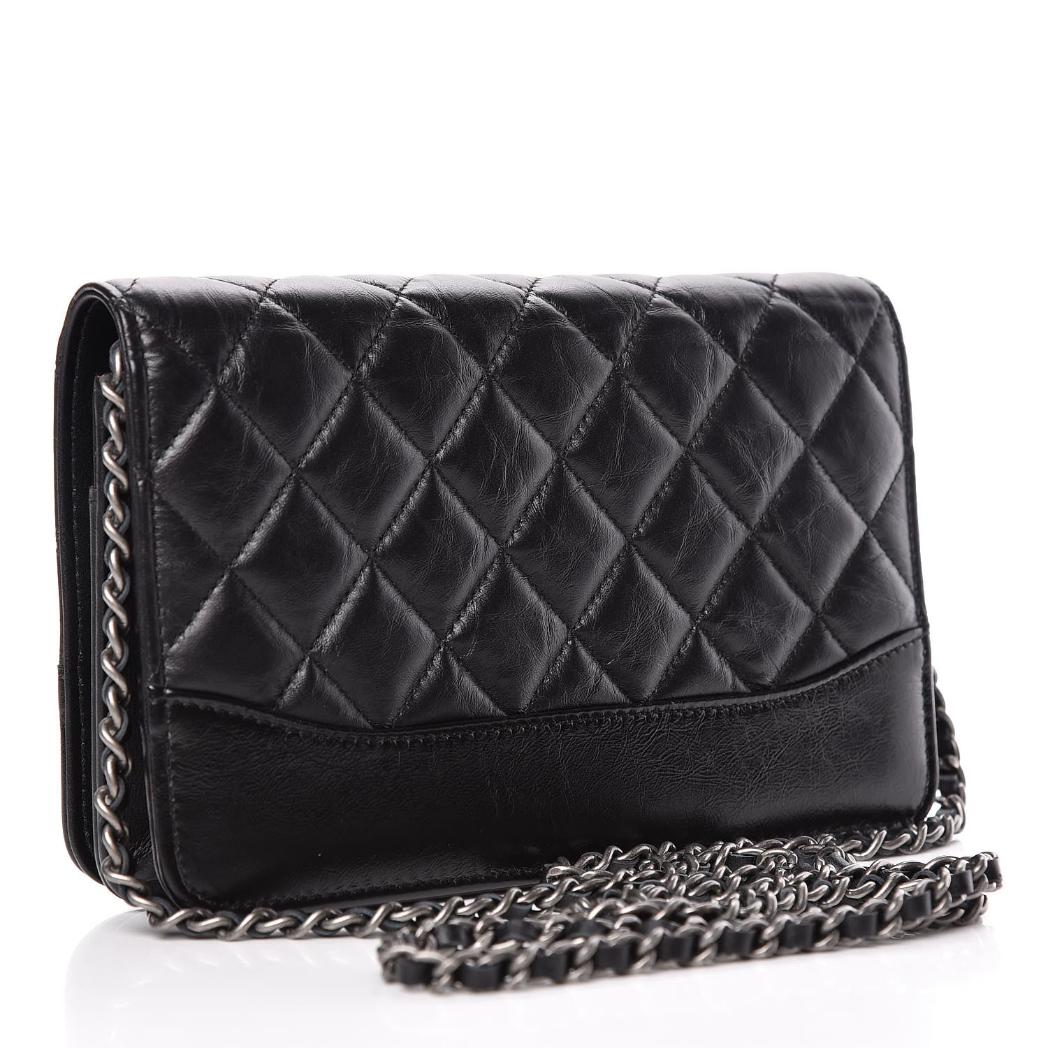 Chanel Aged Calfskin Quilted Gabrielle Wallet On Chain WOC Black 3 of 15