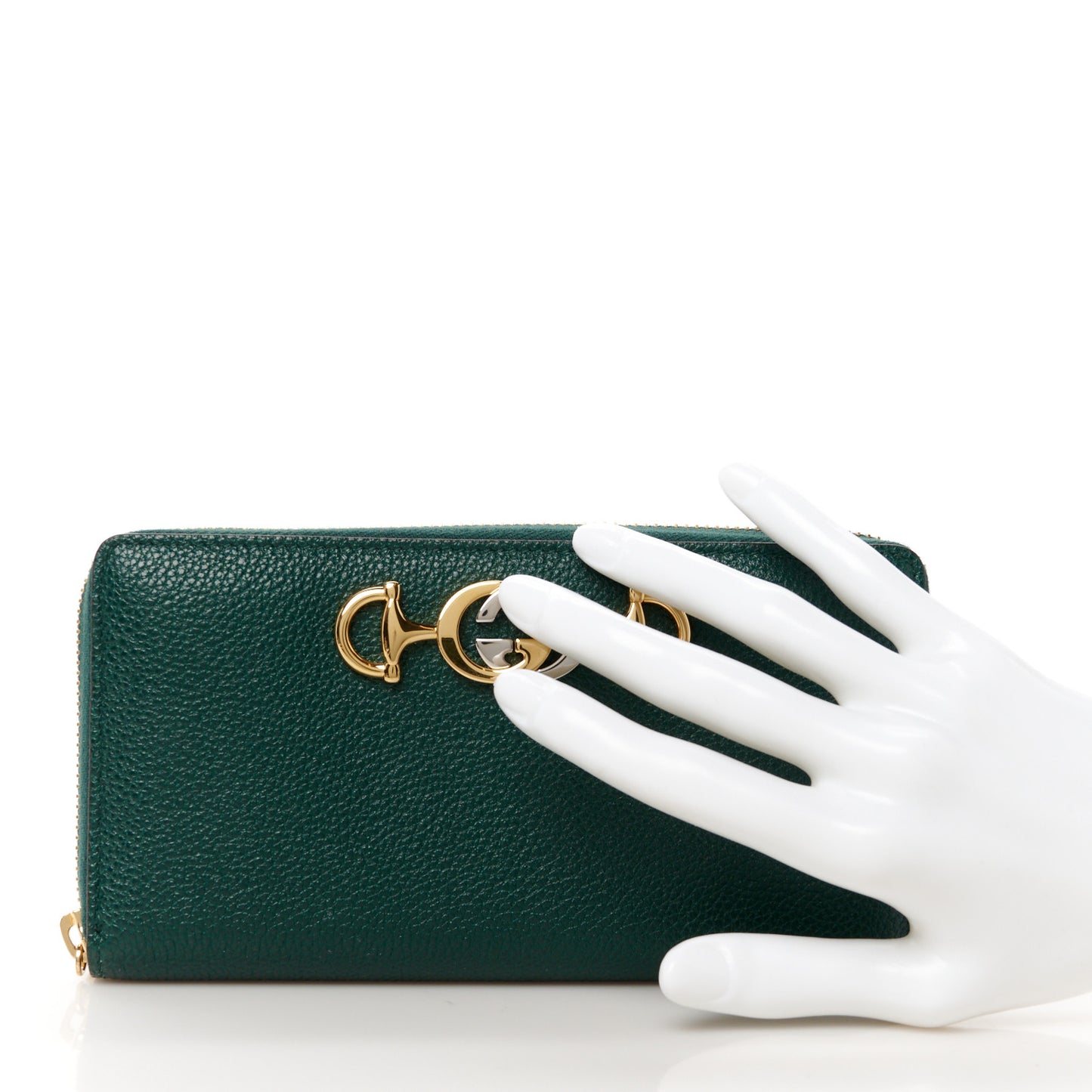 Grainy Calfskin Zumi Zip Around Wallet Vintage Green