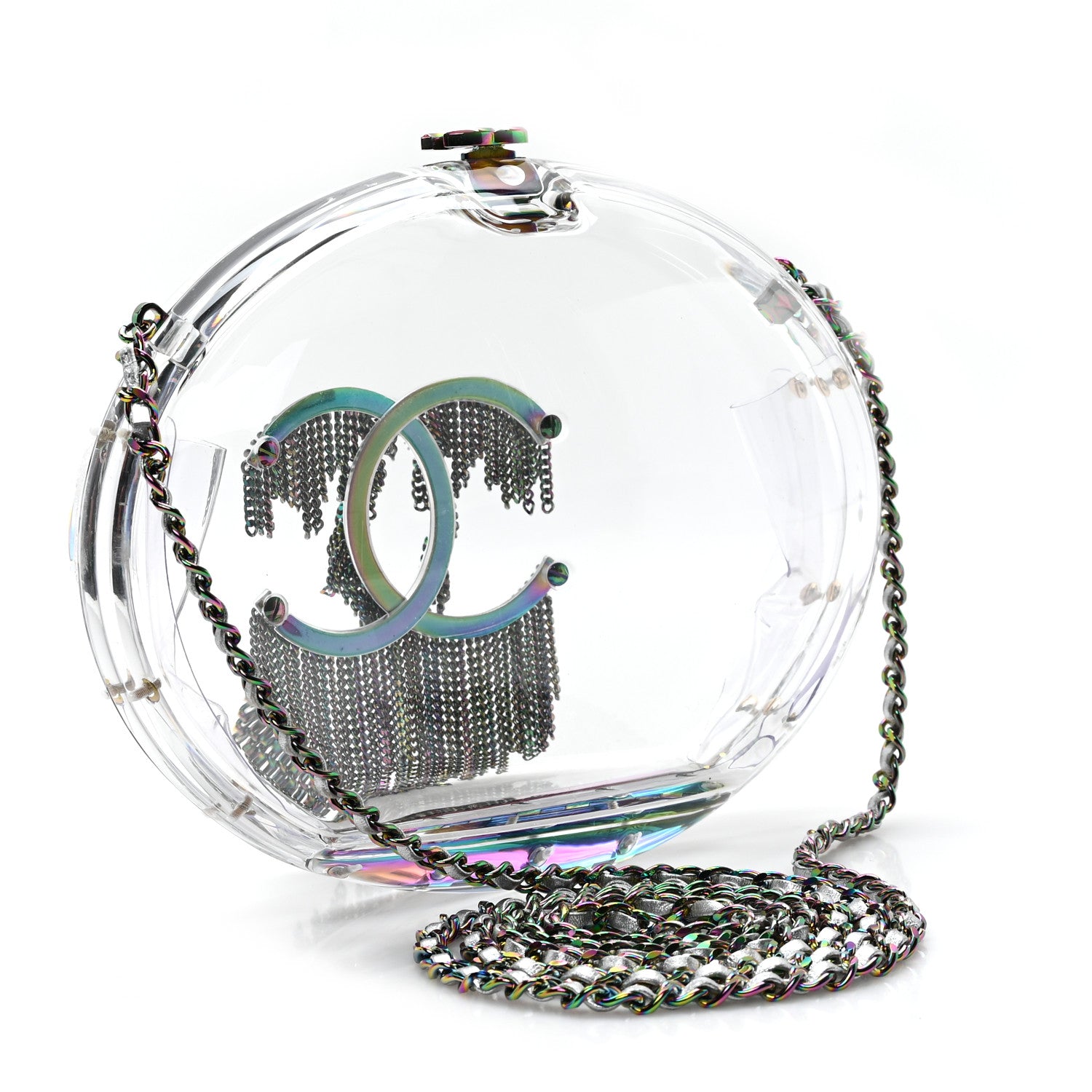 Chanel Plexiglass Iridescent Chain Fringe CC Clutch Clear 3 of 10