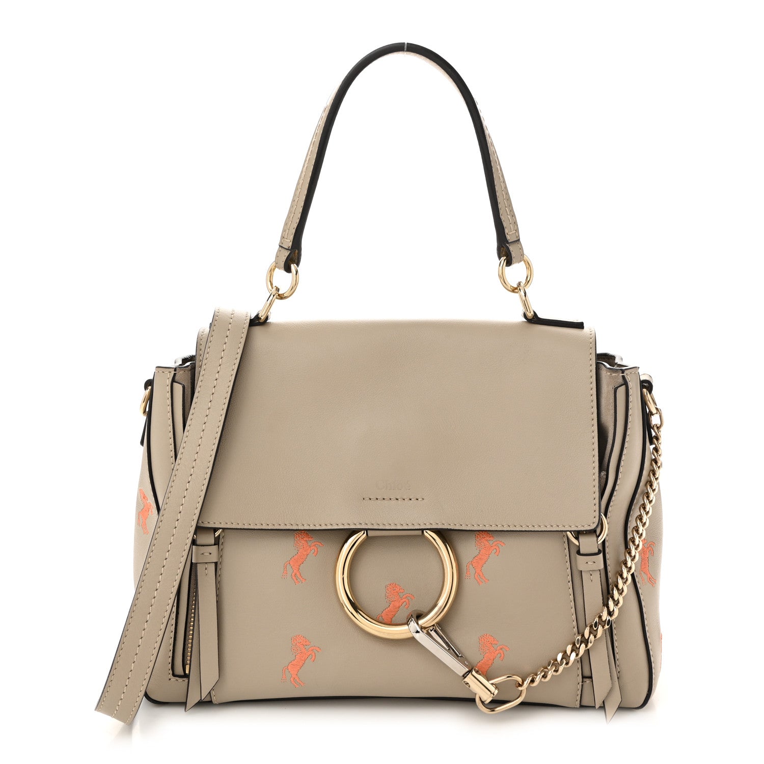 Chloe Smooth Calfskin Little Horses Embroidered Small Faye Day Shoulder Bag Pastel Grey 1 of 10