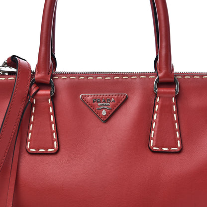Prada City Calf Small Hand Stitched Galleria Double Zip Tote Fuoco White 13 of 13