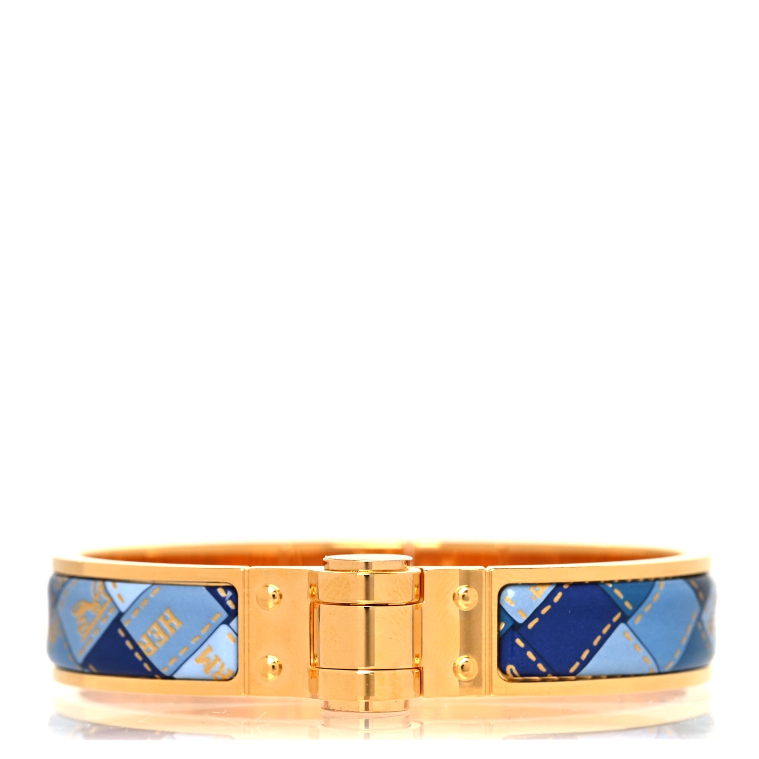 Hermes Enamel Printed Narrow Bolduc Au Carre Hinged Bracelet S Bleu Fumoir 1 of 6