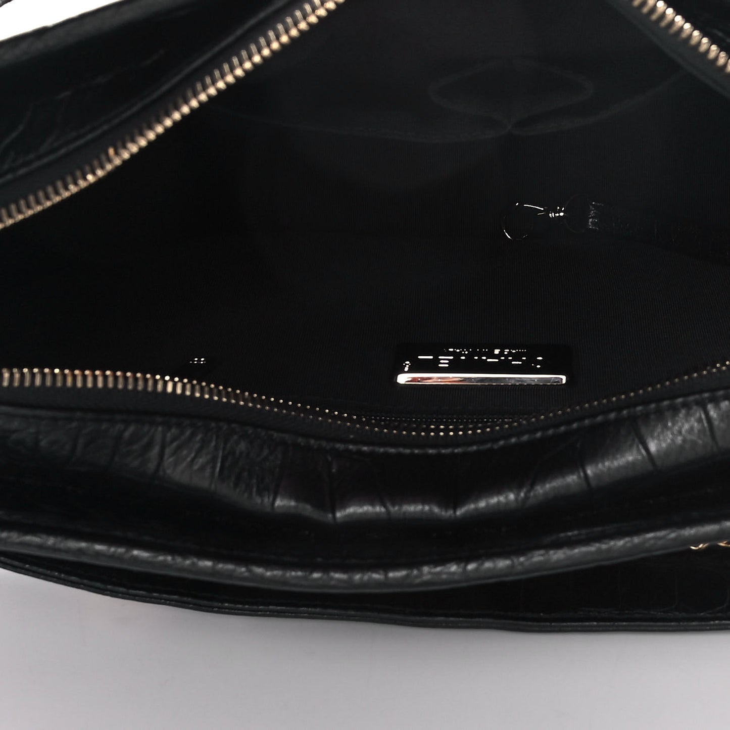Crocodile Embossed Calfskin Medium Gabrielle Cocodile Hobo Black