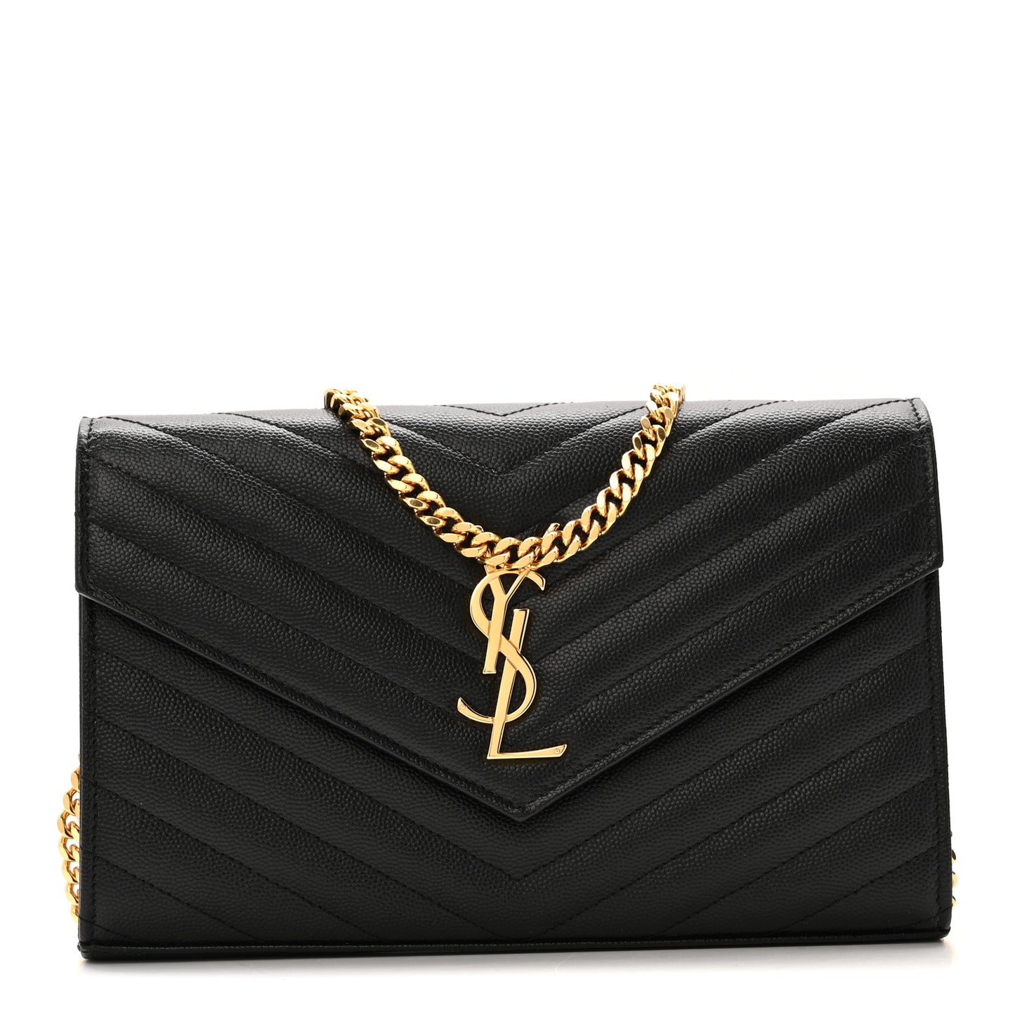 Grain De Poudre Matelasse Chevron Monogram Chain Wallet Black
