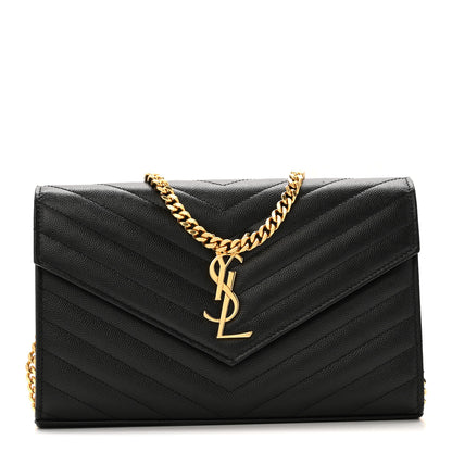 Saint Laurent Grain De Poudre Matelasse Chevron Monogram Chain Wallet Black 1 of 12