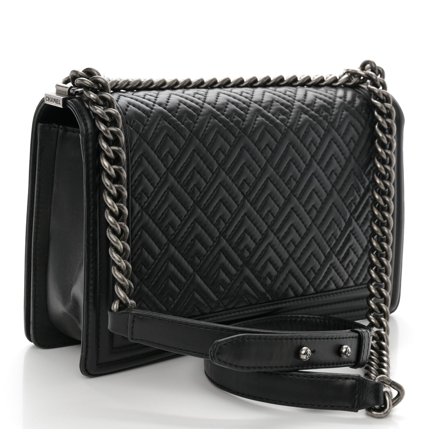 Chanel Lambskin Geometric Chevron Quilted New Medium Boy Flap Black 3 of 12