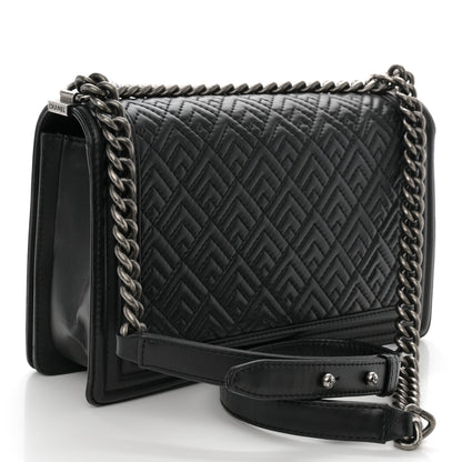 Chanel Lambskin Geometric Chevron Quilted New Medium Boy Flap Black 3 of 12