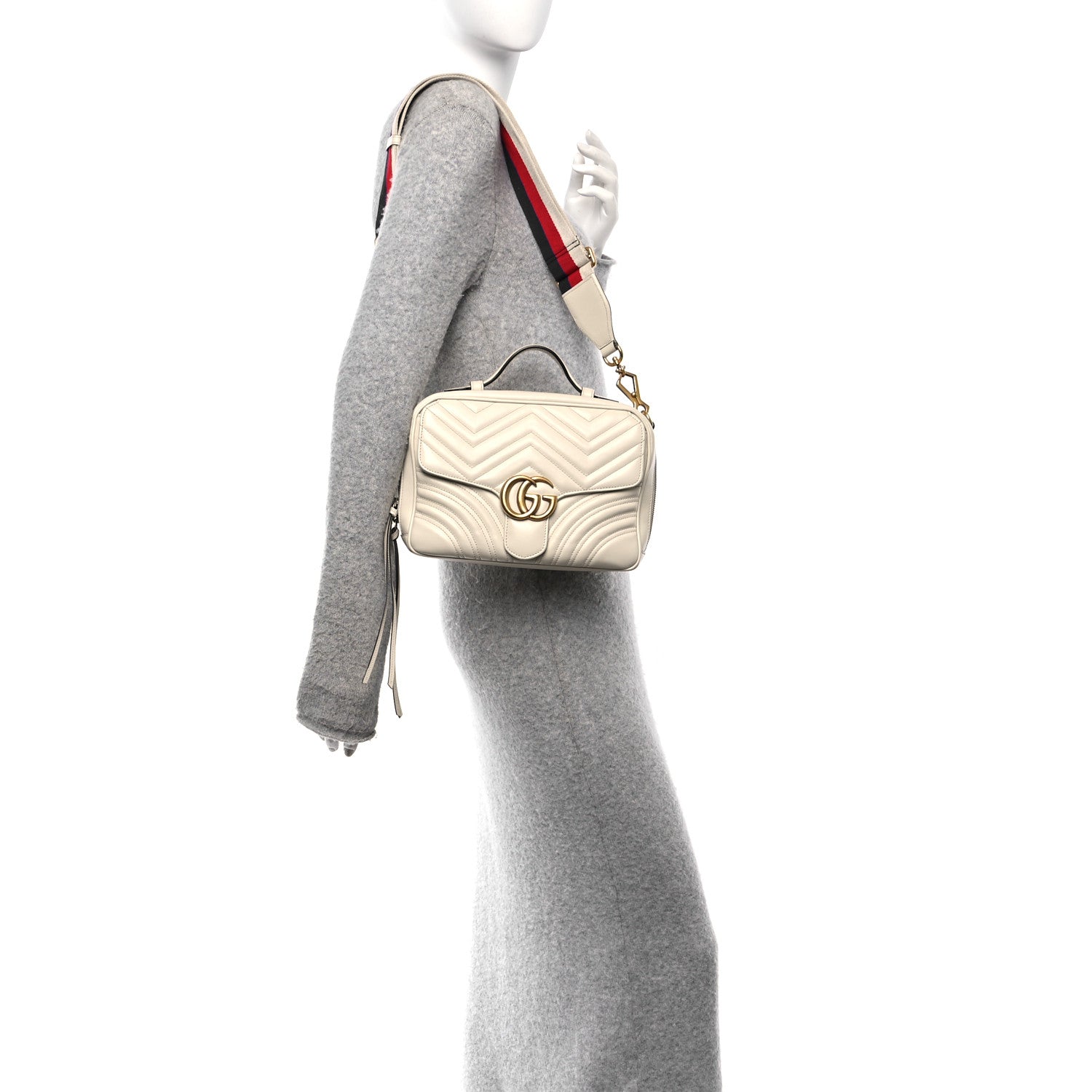Gucci Calfskin Matelasse Sylvie Web Small GG Marmont Top Handle Shoulder Bag White 2 of 13