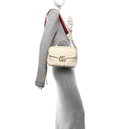 Gucci Calfskin Matelasse Sylvie Web Small GG Marmont Top Handle Shoulder Bag White 2 of 13