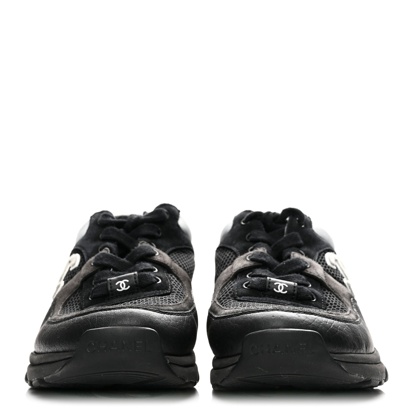Mesh Suede Grained Calfskin Womens CC Sneakers 36 Black White