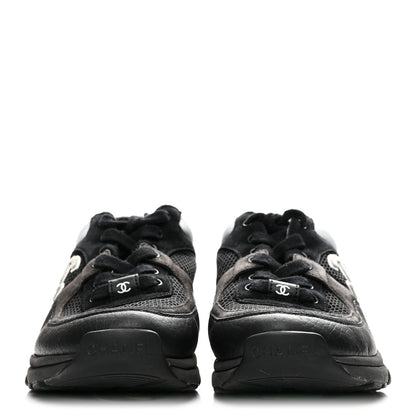 Chanel Mesh Suede Grained Calfskin Womens CC Sneakers 36 Black White 3 of 9