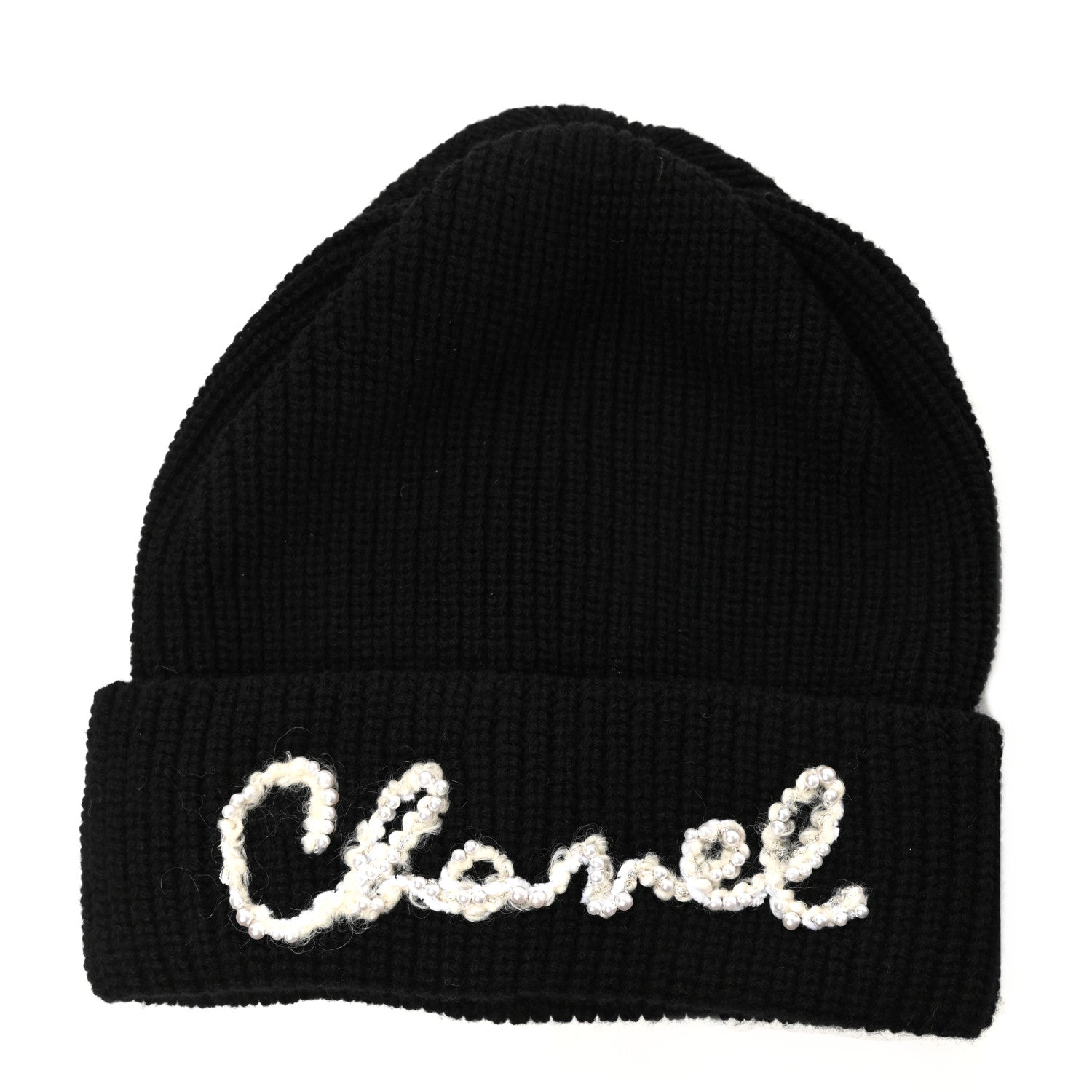 Chanel Cashmere Logo Beanie Hat Black White 1 of 4
