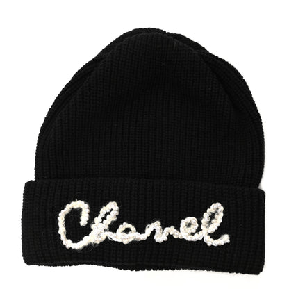 Chanel Cashmere Logo Beanie Hat Black White 1 of 4