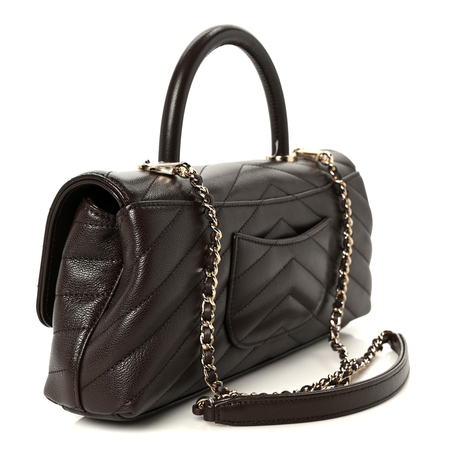 Chanel Goatskin Chevron Quilted Maxi East West Coco Handle Flap