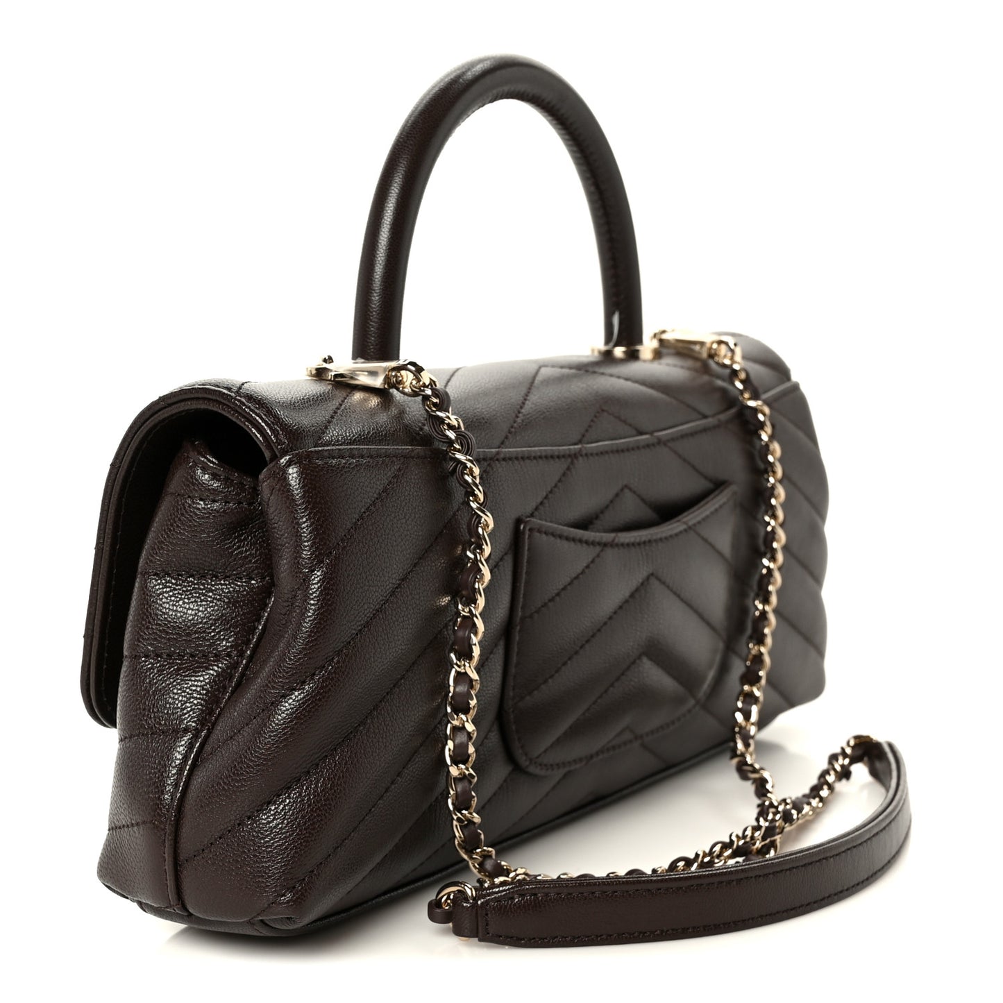 Goatskin Chevron Quilted Maxi East West Coco Handle Flap Dark Brown