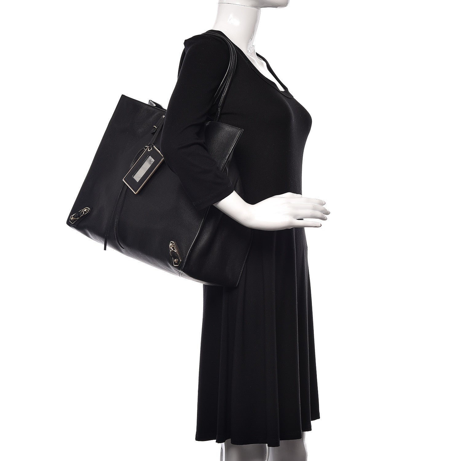 Balenciaga Grained Calfskin Silver Metallic Edge Hardware Papier A4 Tote Black 2 of 12
