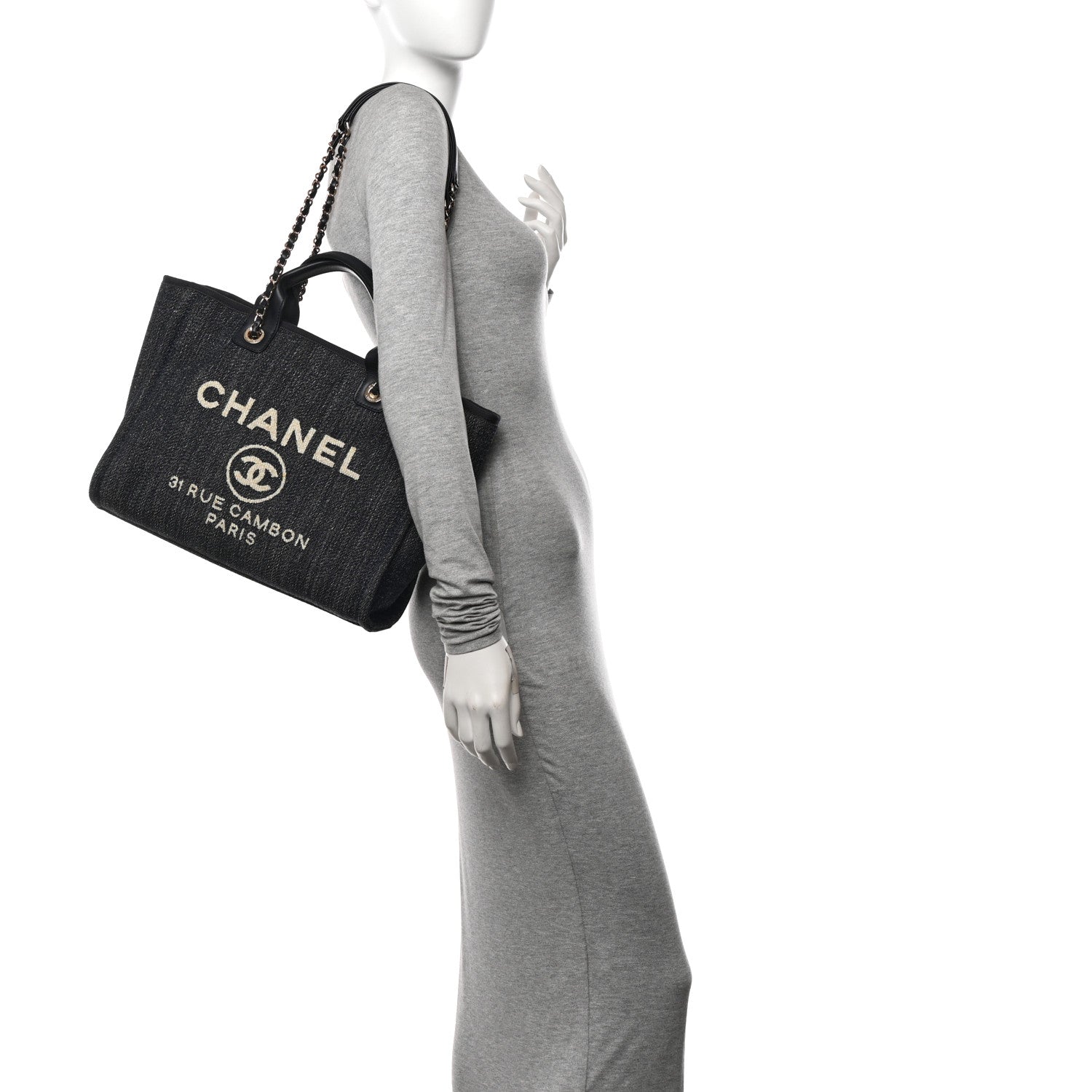 Chanel Denim Small Deauville Tote Dark Blue White 2 of 12