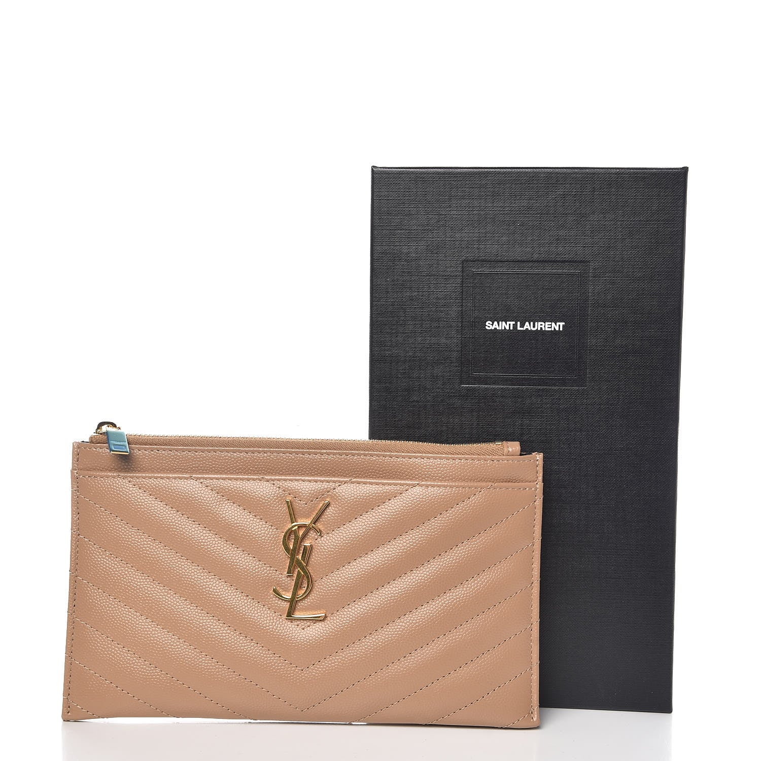 Saint Laurent Grain De Poudre Chevron Monogram Bill Pouch Cork 8 of 8