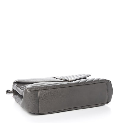 Saint Laurent Sheepskin Matelasse Chevron Monogram Large College Satchel Light Coal 3 of 10