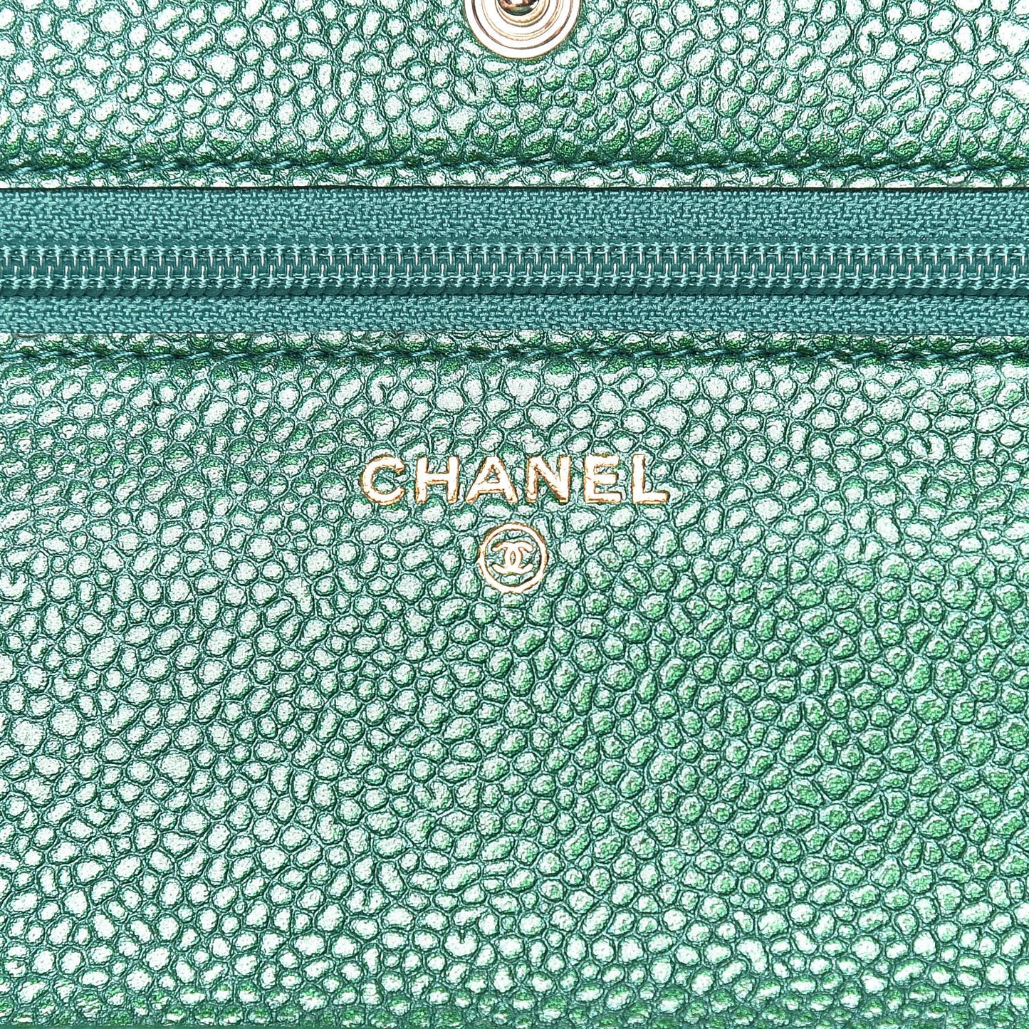 Metallic Caviar Quilted Wallet On Chain WOC Green