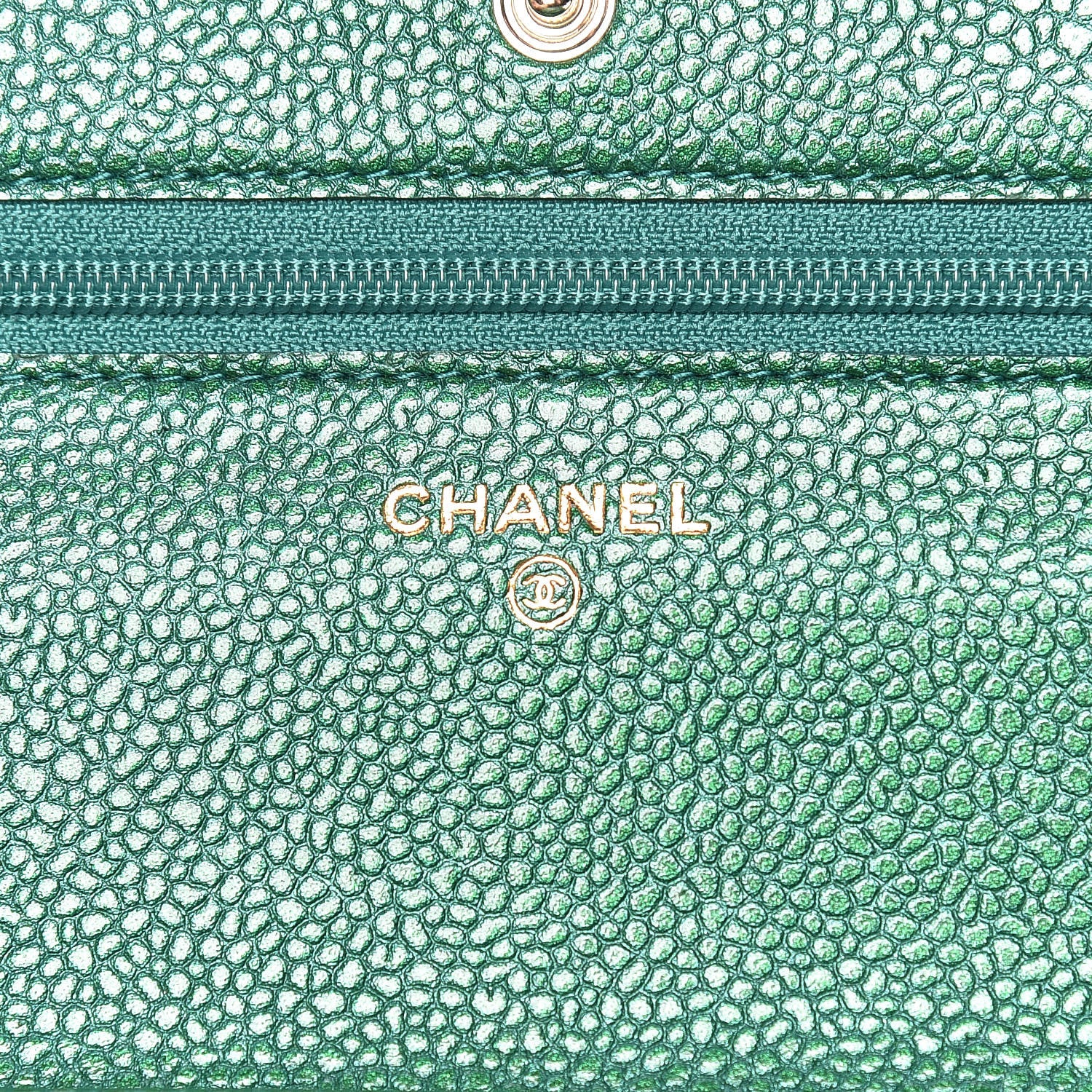 Chanel Metallic Caviar Quilted Wallet On Chain WOC Green 6 of 11