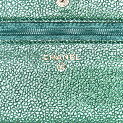 Chanel Metallic Caviar Quilted Wallet On Chain WOC Green 6 of 11
