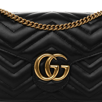 Gucci Calfskin Matelasse GG Marmont Chain Wallet Black 10 of 19