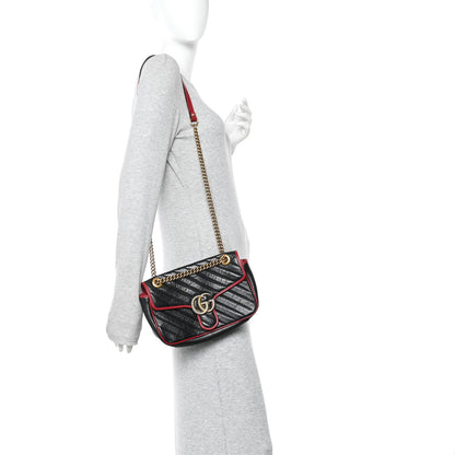 Gucci Vintage Effect Calfskin Matelasse Diagonal Small Torchon GG Marmont Shoulder Bag Black Romantic Cherry 2 of 13