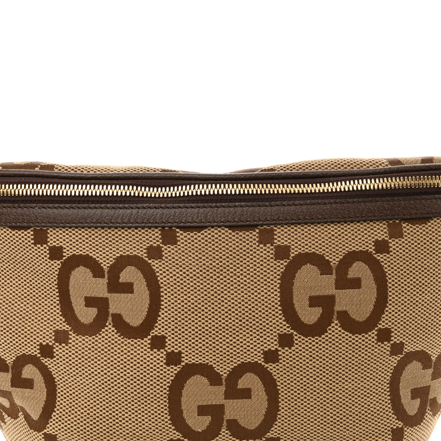 Monogram Jumbo GG Textured Dollar Calfskin Web Belt Bag Camel Ebony New Acero