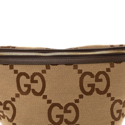 Gucci Monogram Jumbo GG Textured Dollar Calfskin Web Belt Bag Camel Ebony New Acero 8 of 11