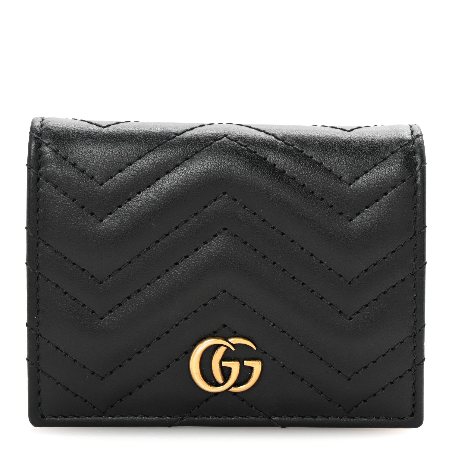 Gucci Calfskin Matelasse GG Marmont Card Case Wallet Black 1 of 8