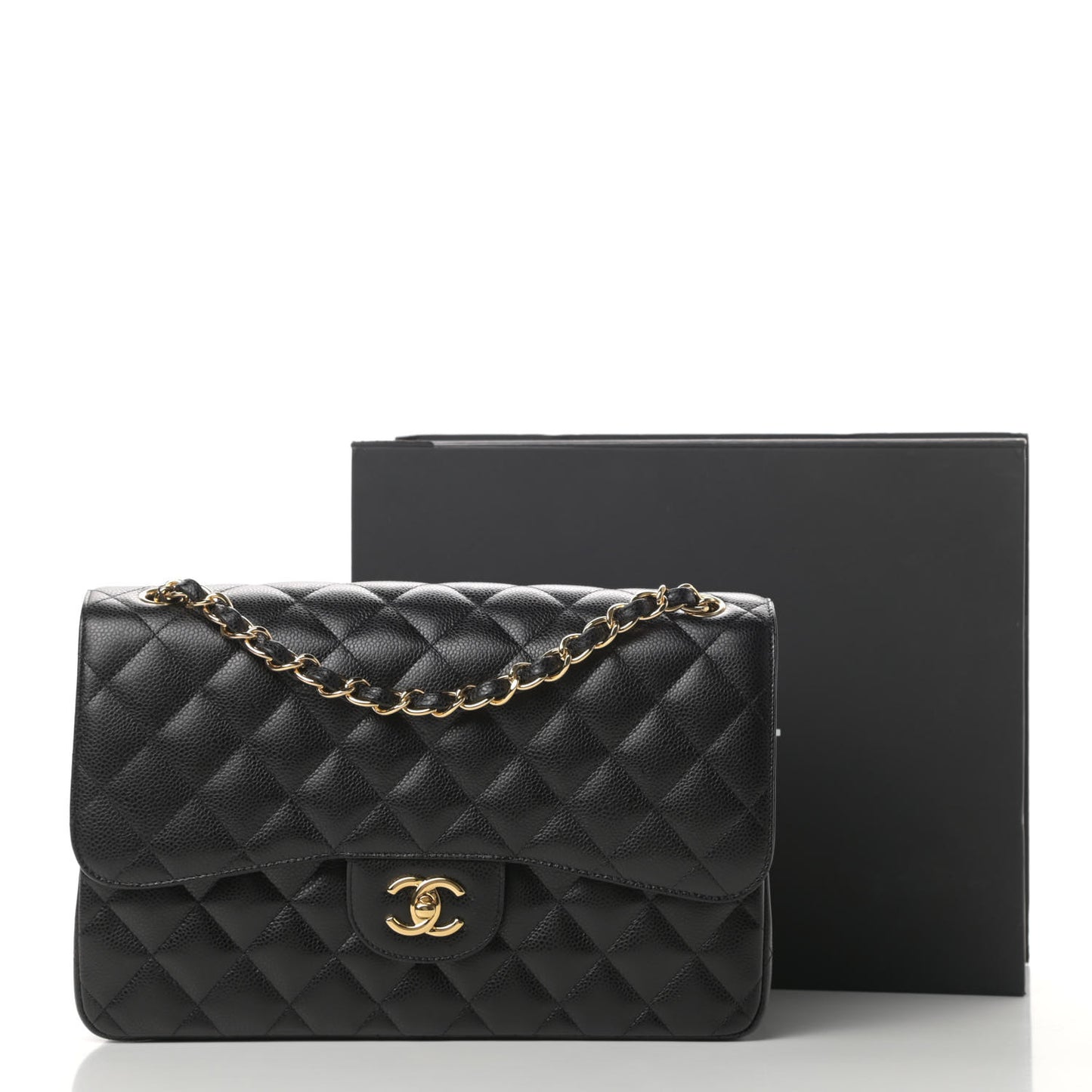 Caviar Quilted Jumbo Double Flap Black