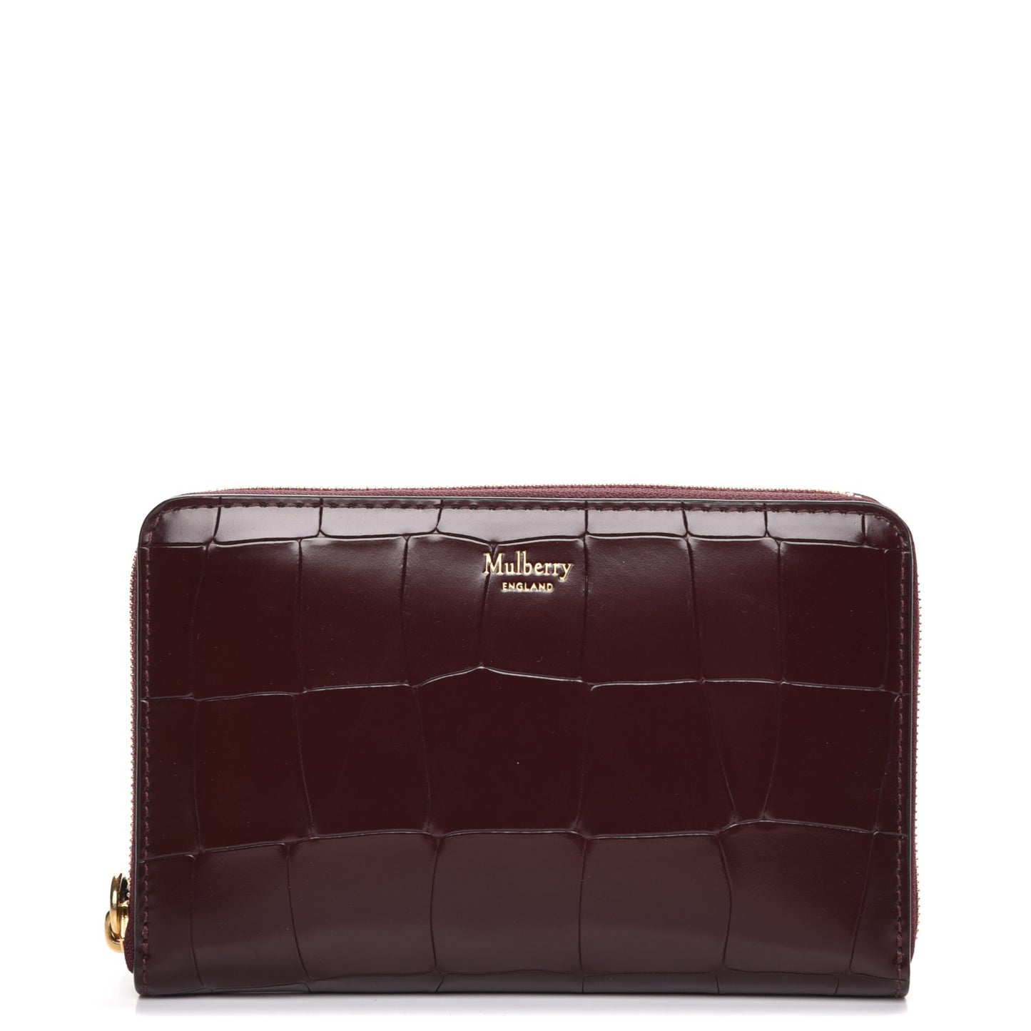 Crocodile Embossed Medium Zip Around Wallet Burgundy