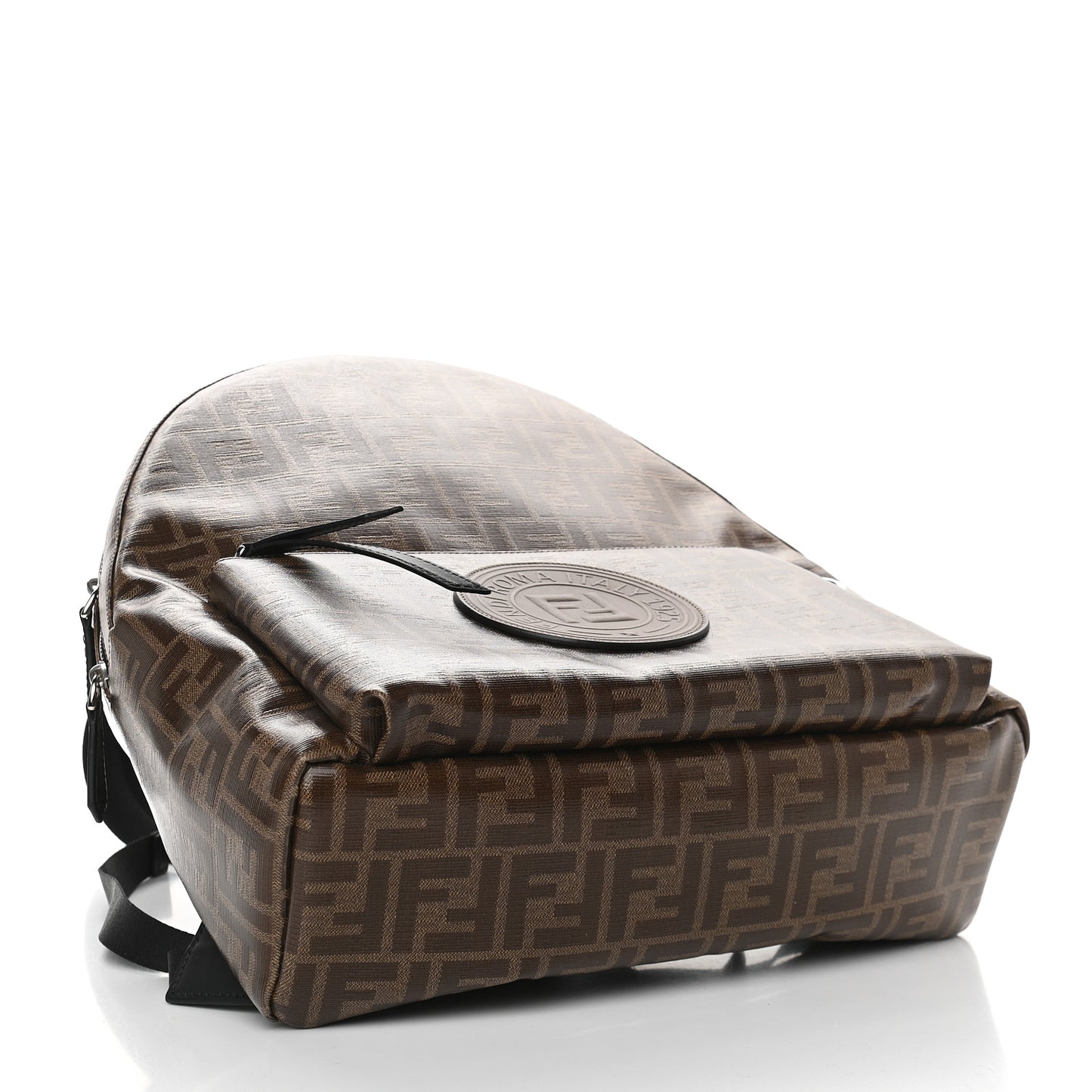Glazed Fabric Vitello Century FF 1974 Stamp Patch Pouch Pocket Backpack Mogano Panna Black