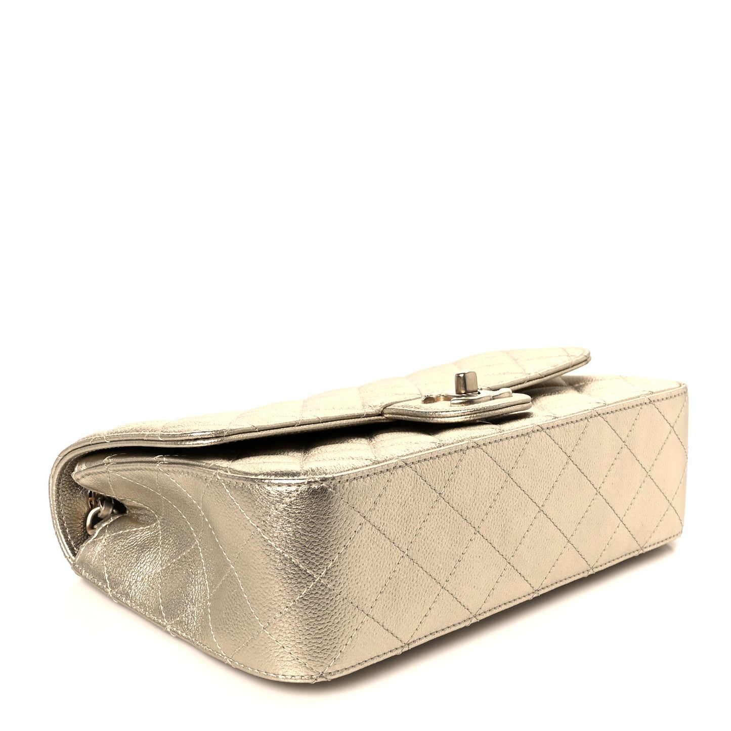 Metallic Caviar Quilted Medium CC Slide Flap Light Gold