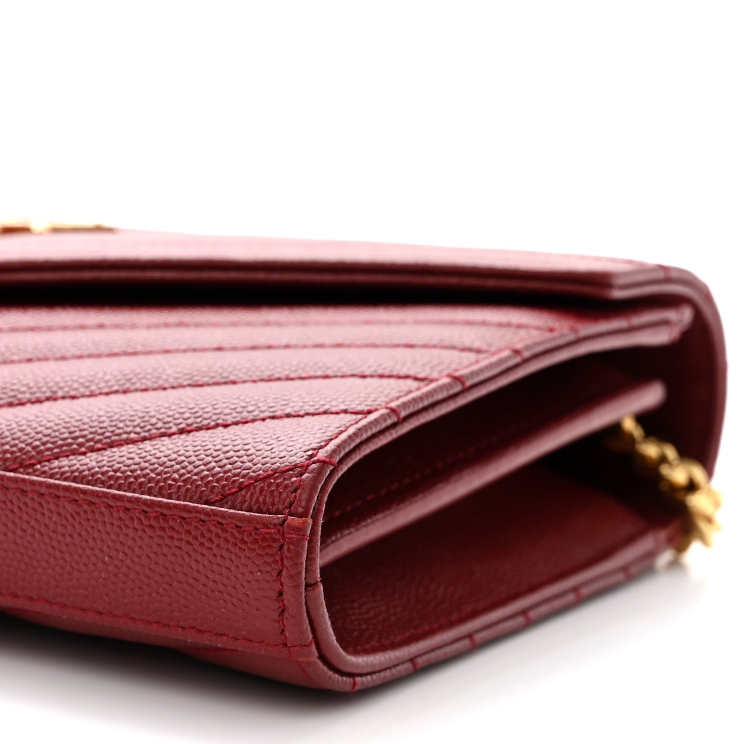 Saint Laurent Grain De Poudre Matelasse Chevron Monogram Chain Wallet Opyum Red 9 of 10