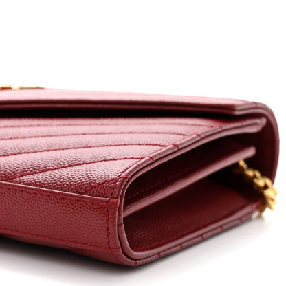 Saint Laurent Grain De Poudre Matelasse Chevron Monogram Chain Wallet Opyum Red 9 of 10